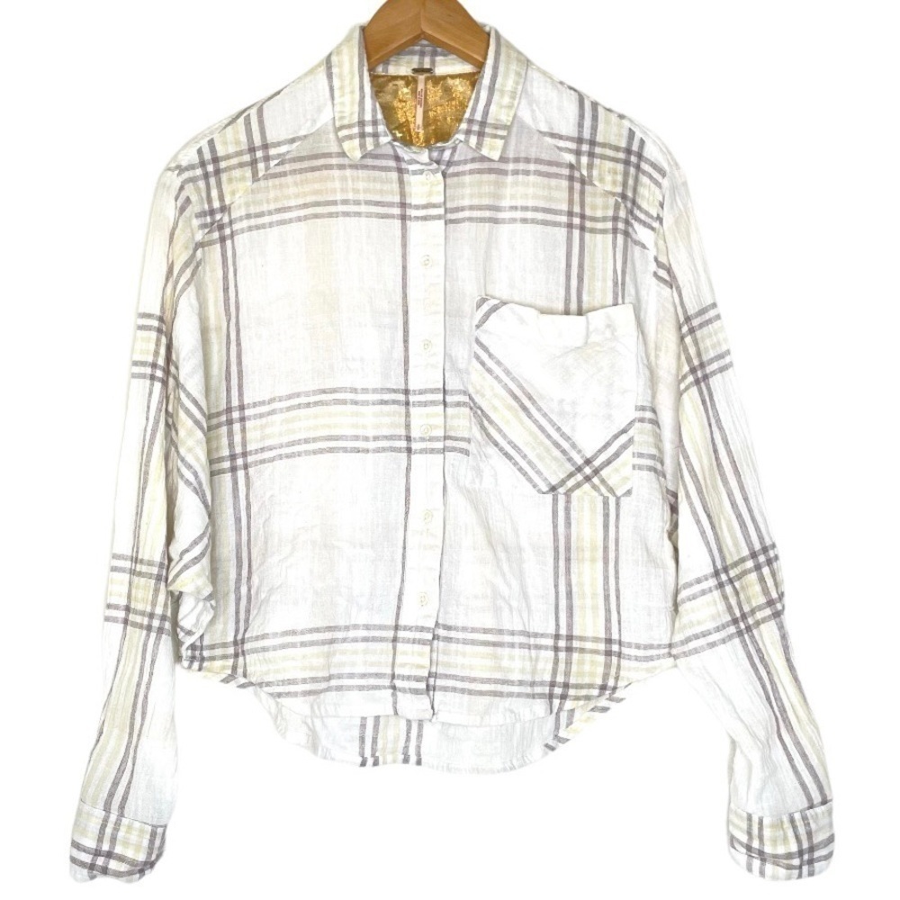 Free People crop plaid button up shirt small